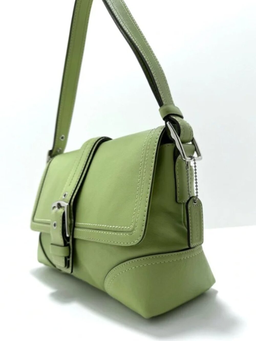 920 Coach Hampton Buckle Flap Crossbody Bag Pistachio Silver F11196 RARE - Picture 10 of 15